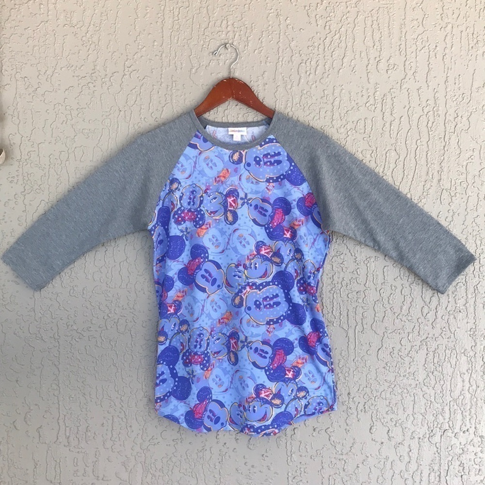 LuLaRoe Disney Mickey Minnie Print Randy Raglan Top Small - Picture 2 of 9